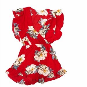 Umgee size medium red floral tropical romper